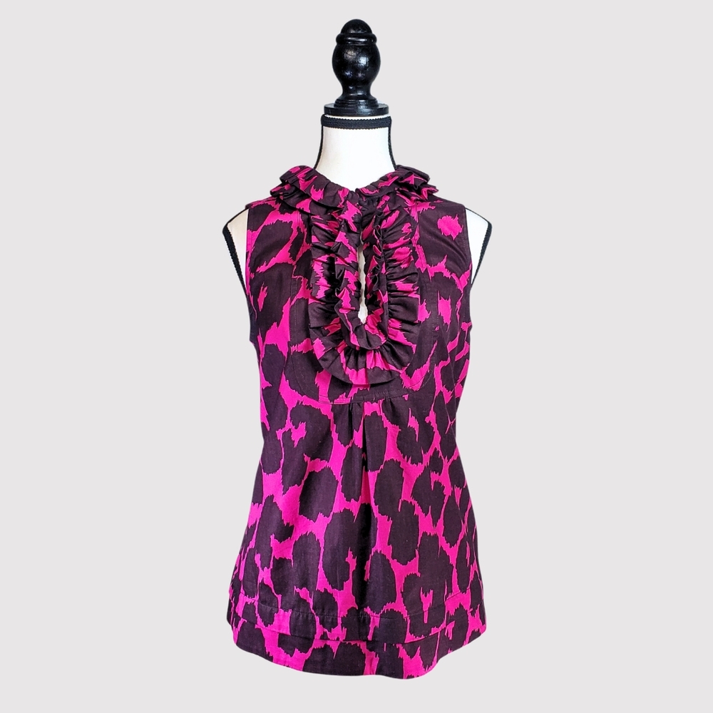 Marc by Marc Jacobs Small Pink & Maroon Leopard Print Sleeves Babydoll Blouse